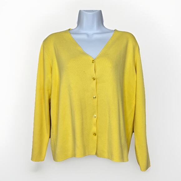 Vintage 100% Cotton Knit Womens XL Sunshine Yellow VNeck Button Down Sweater - Picture 1 of 13